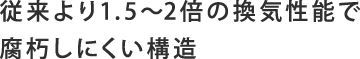 従来より1.5～2倍の換気性能で腐朽しにくい構造